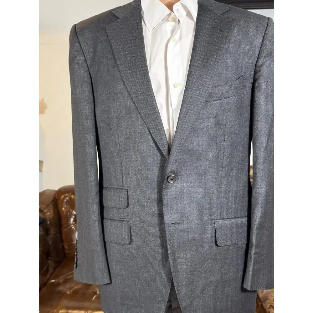 Tom Ford Charcoal Checked Gray Flannel 2Pc Suit Wool 50R 40R 35x29 Trousers EUC